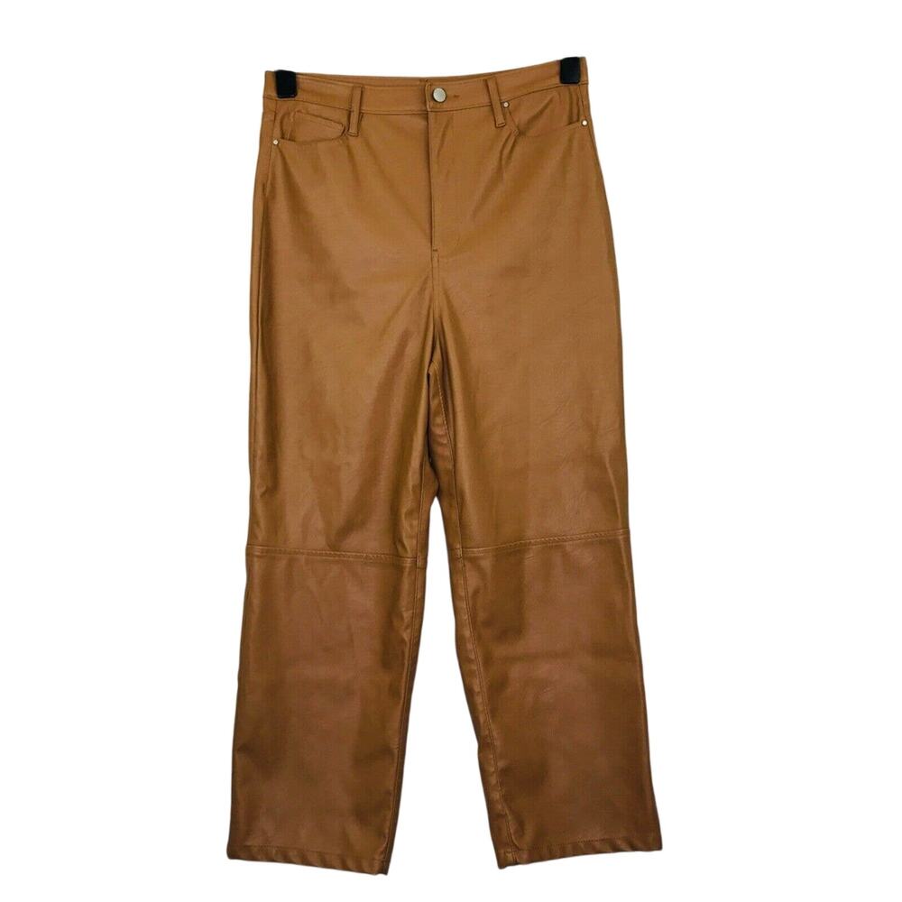Blank NYC Women's 31 Pants Brown Faux Leather Paneled Cropped Straight Flaw